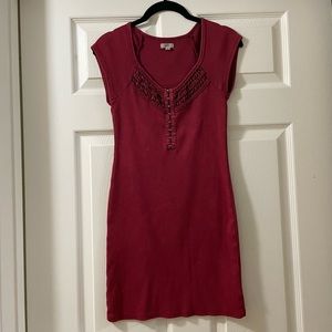 Red Knit Dress with Decorative Neckline